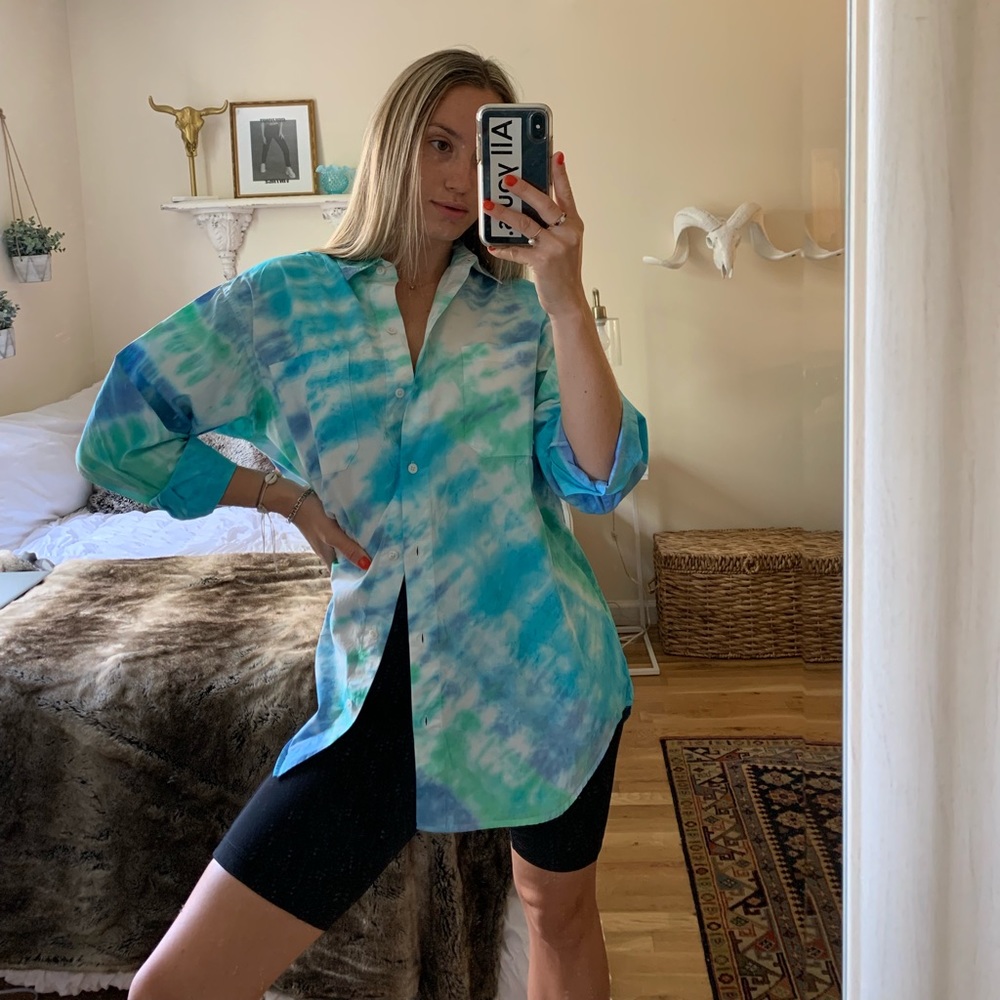 Hand tie dyed oversized button up
